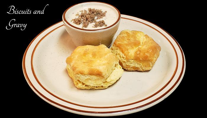 Biscuits and Gravy on Breakfast Menu at Three Sisters Tavern and Grill