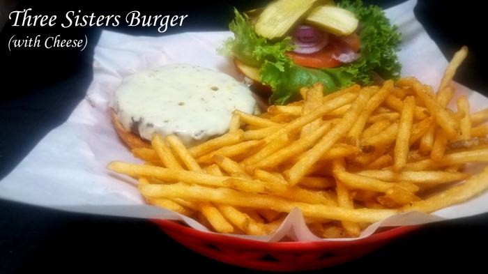 Three Sisters Burger on Restaurant Menu at Three Sisters Tavern and Grill