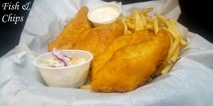Fish & Chips on Restaurant Menu at Three Sisters Tavern and Grill