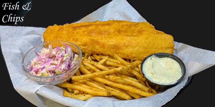 Fish & Chips on Restaurant Menu at Three Sisters Tavern and Grill